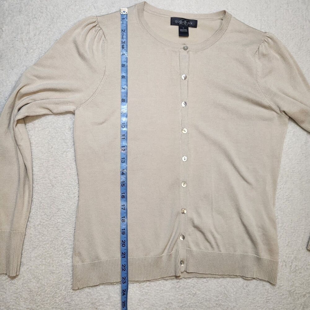 August Silk Women's L Knit Cardigan Button Front Beige Silk Blend Classic - Picture 6 of 7